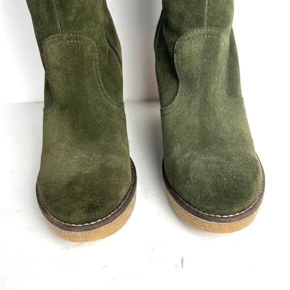 Skinnycalf Italy Olive Suede Shearling Over The Knee Wedge Boots US 8,5-9 - Picture 10 of 16